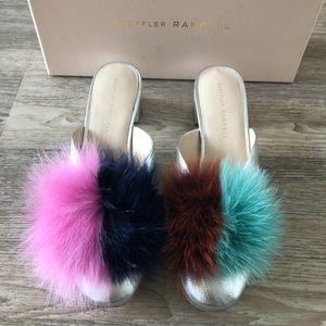 Lulu Fur Pompom Block-Heel Mule Pump